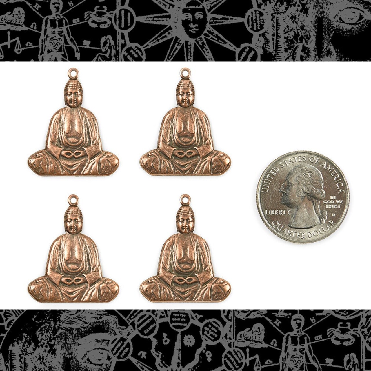 Antiqued Copper Plated Brass Buddha Charm-Pendants - Set of Four - C-C46